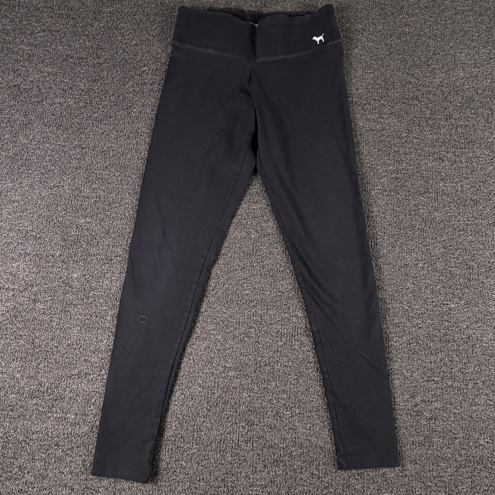 PINK Leggings Womens S Yoga Black High Waist Cotton Blend Dog Logo EUC